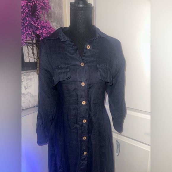 Denim High Low Button Down Dress - Picture 2 of 5